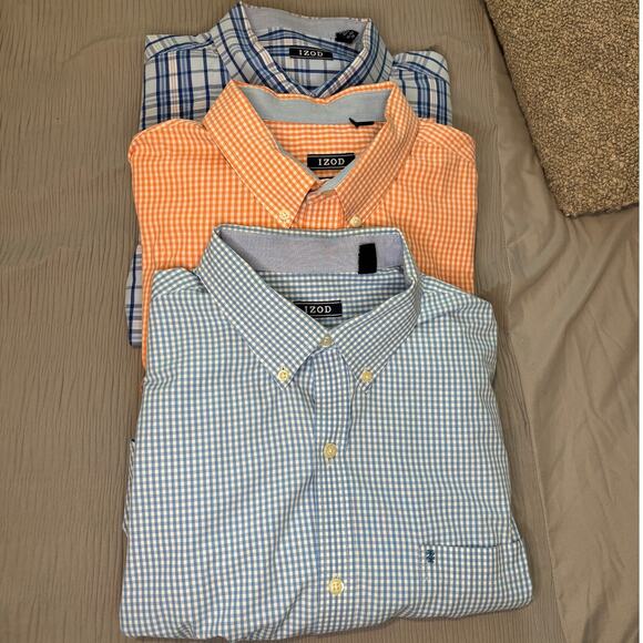 Izod Mens Long Sleeve Orange Blue Print Button Down Dress Casual 3 Shirts XL - Picture 1 of 5